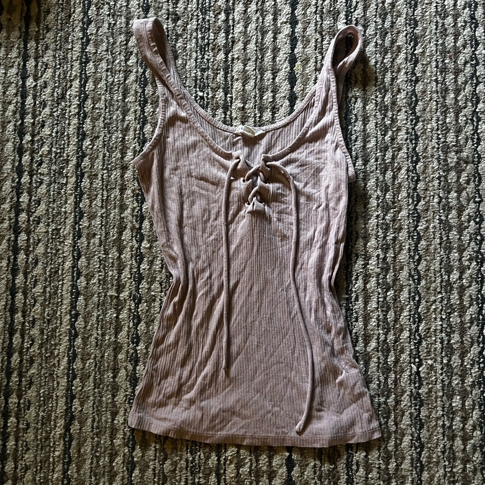 Aeropostale Tan Tie Front Fitted Sleeveless Tank Top